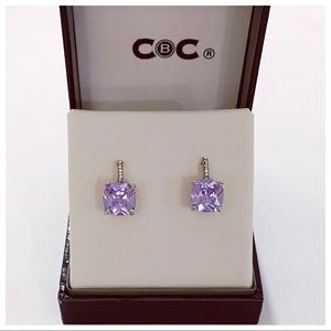 Stunning! CZ Amethyst drop earrings NEW gc